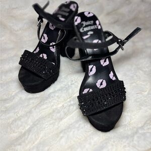 Juicy Couture Black Sandals + Black Sparkle Studs & Chunky Heel